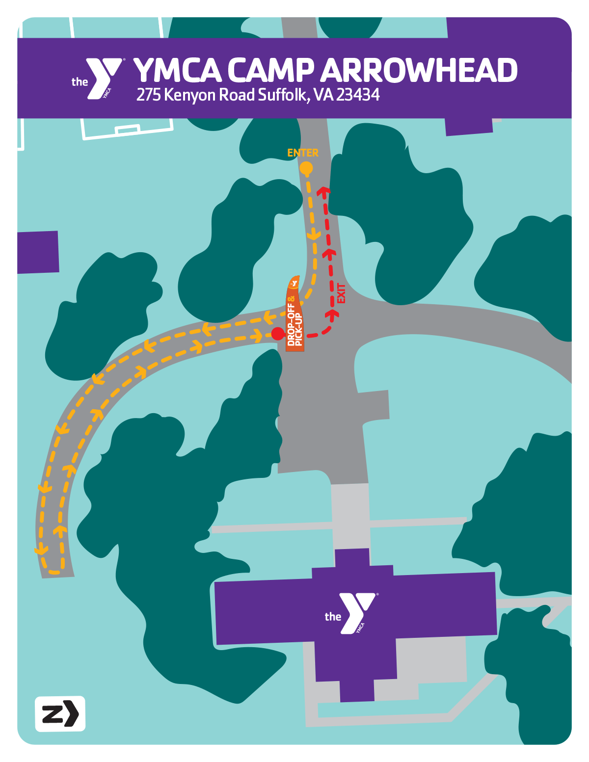 Summer camp drop-off & pick-up locations for the YMCA Camp Arrowhead