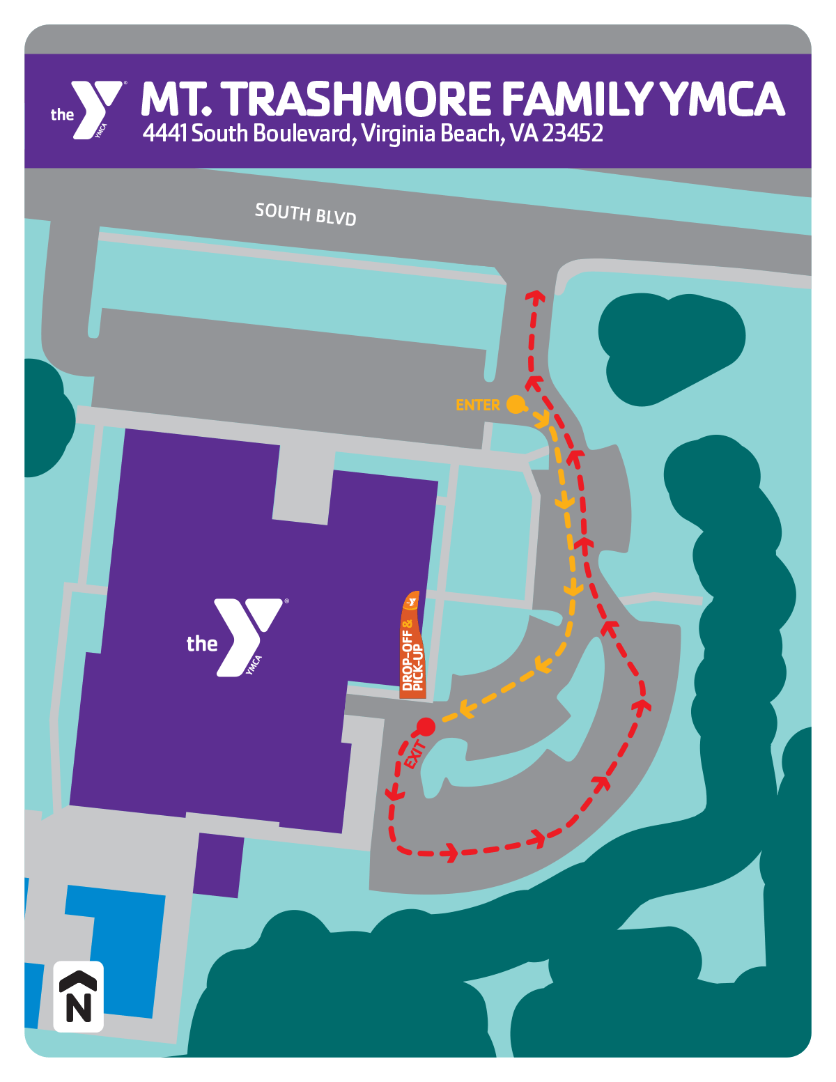 Summer camp drop-off & pick-up locations for the Mt. Trashmore Family YMCA