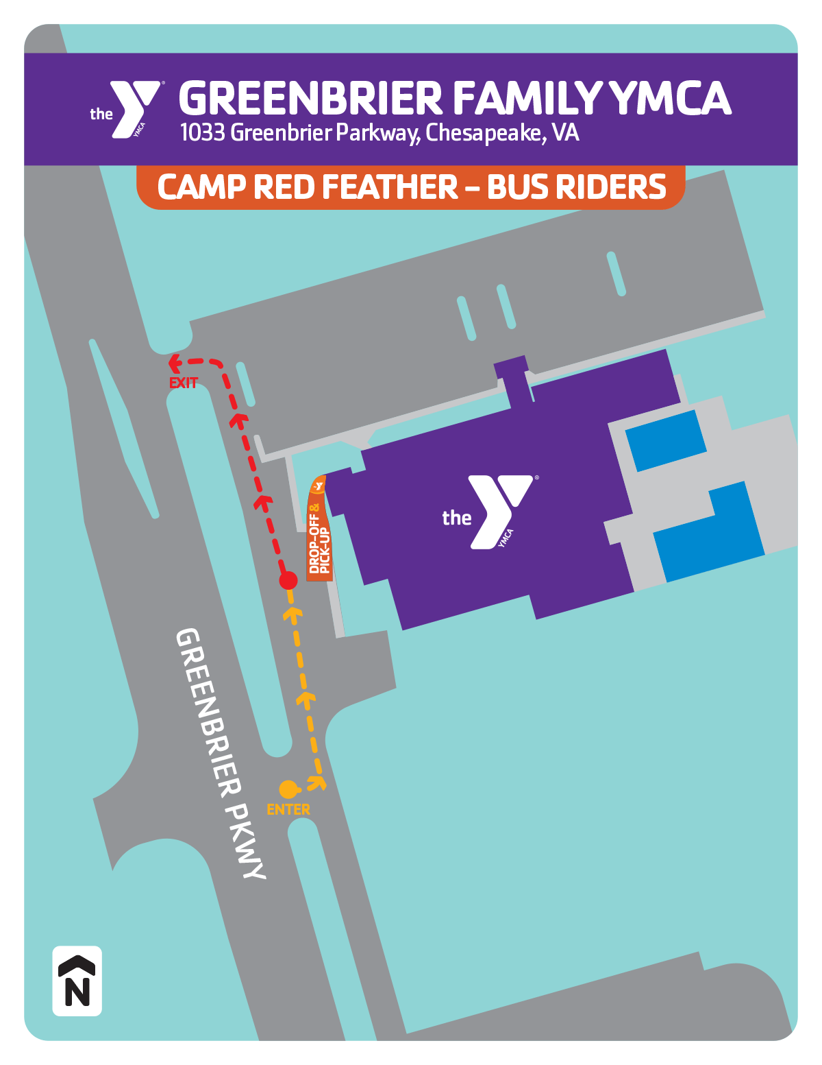 Summer camp drop-off & pick-up locations for YMCA Camp Red Feather