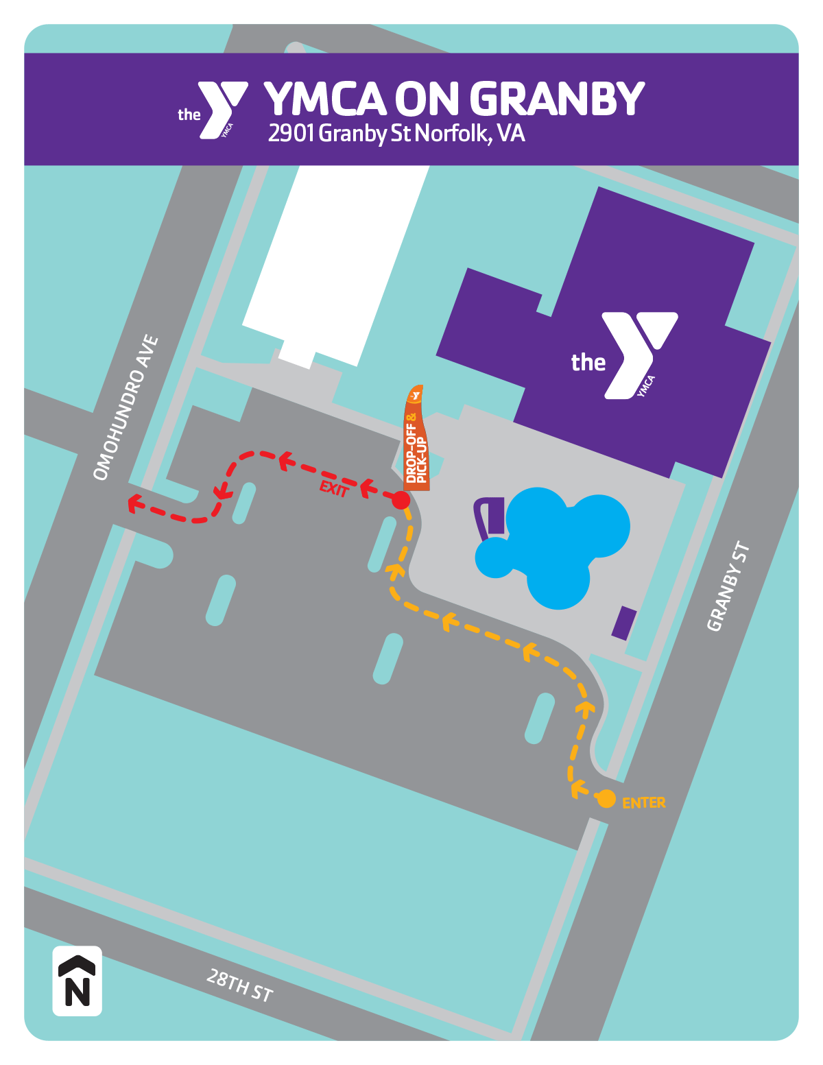 Summer camp drop-off & pick-up locations for the YMCA on Granby