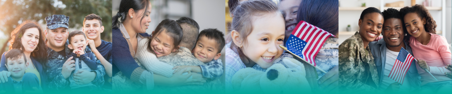 Military Families hugging for salute to military for promotion for YMCA