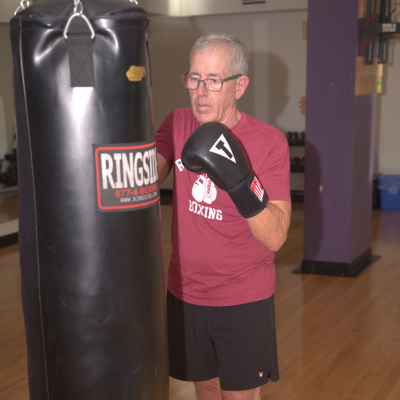 Rick Shafter participating in Rock Steady Boxing at the Blocker Norfolk Family YMCA