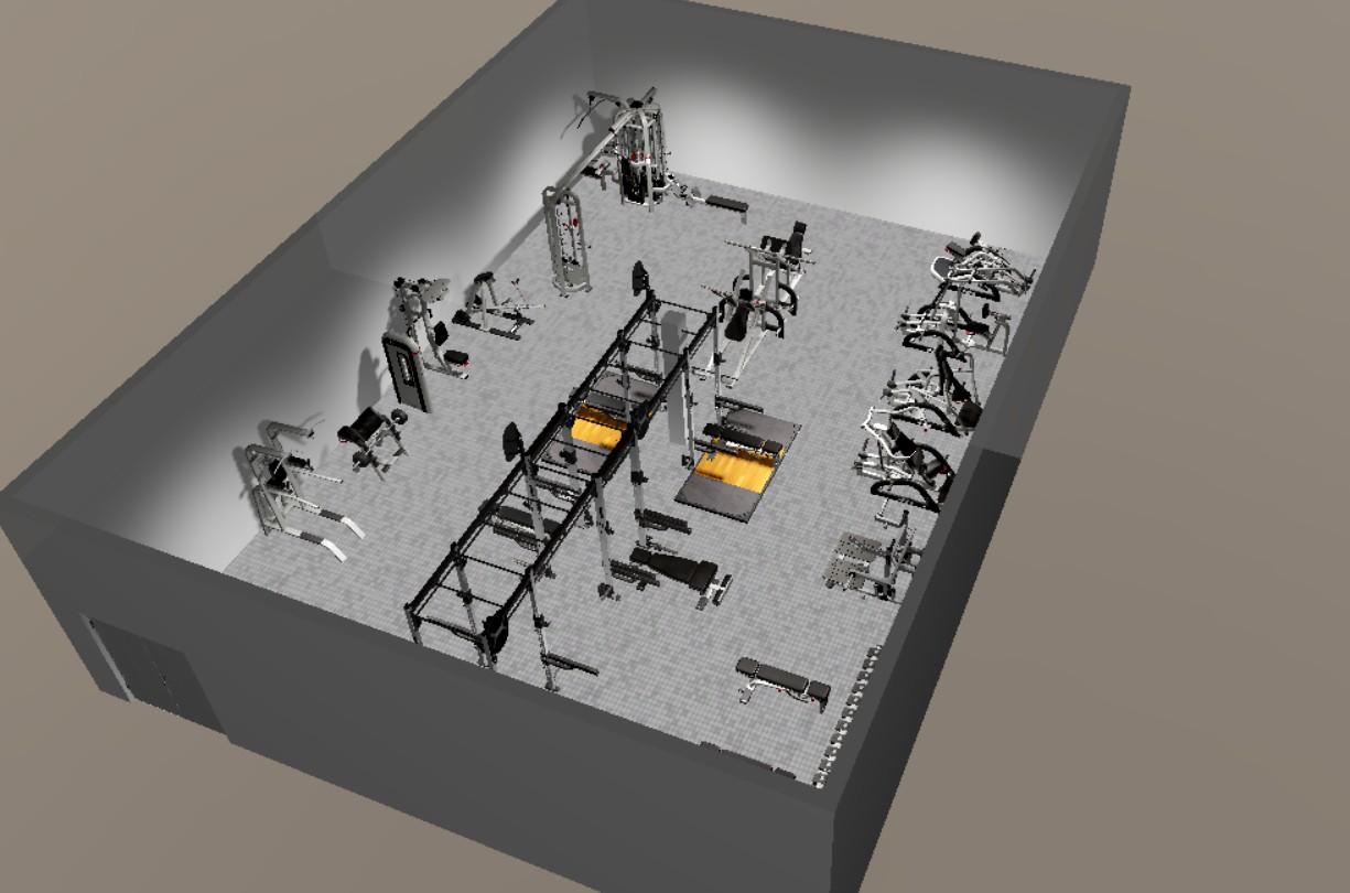 CAD layout of the refreshed free weight center with new plate loaded equipment
