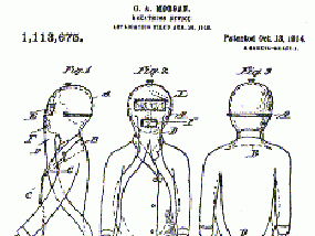 Garret Morgan's patent drawing of his gas mask invention