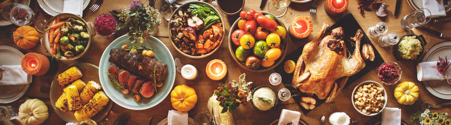 Overhead view of Thankgiving feast