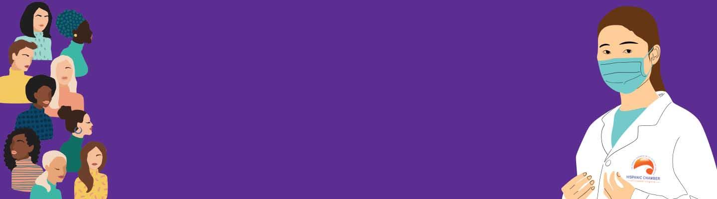 women with a purple background and a doctor