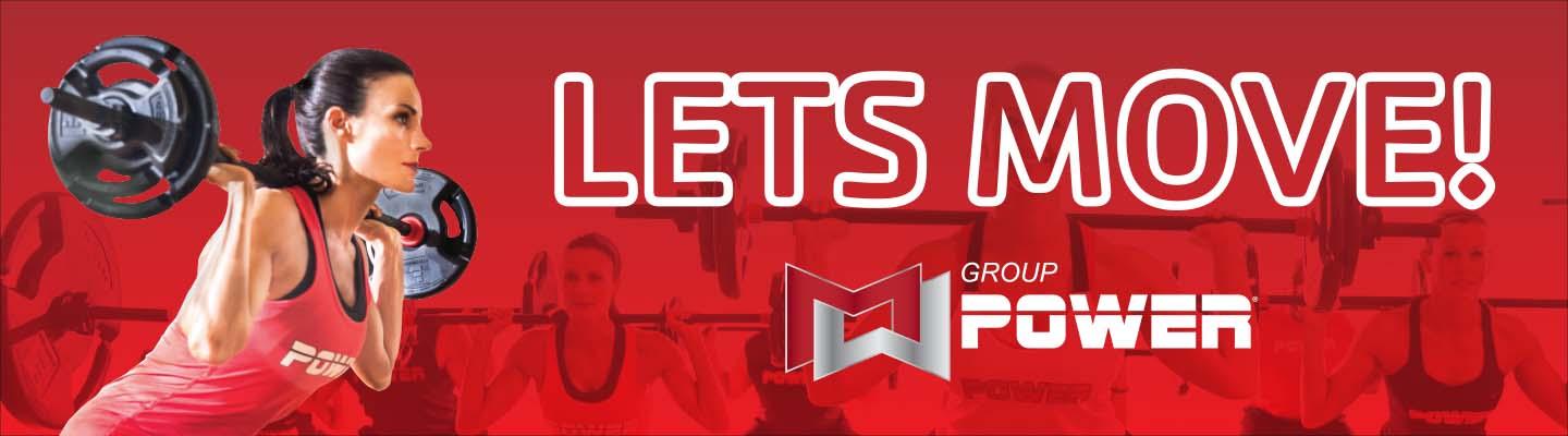 Let's Move - Group Power with image of woman with barbell on her shoulders