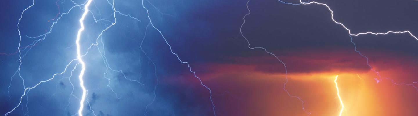 LIghtning striking across the sky