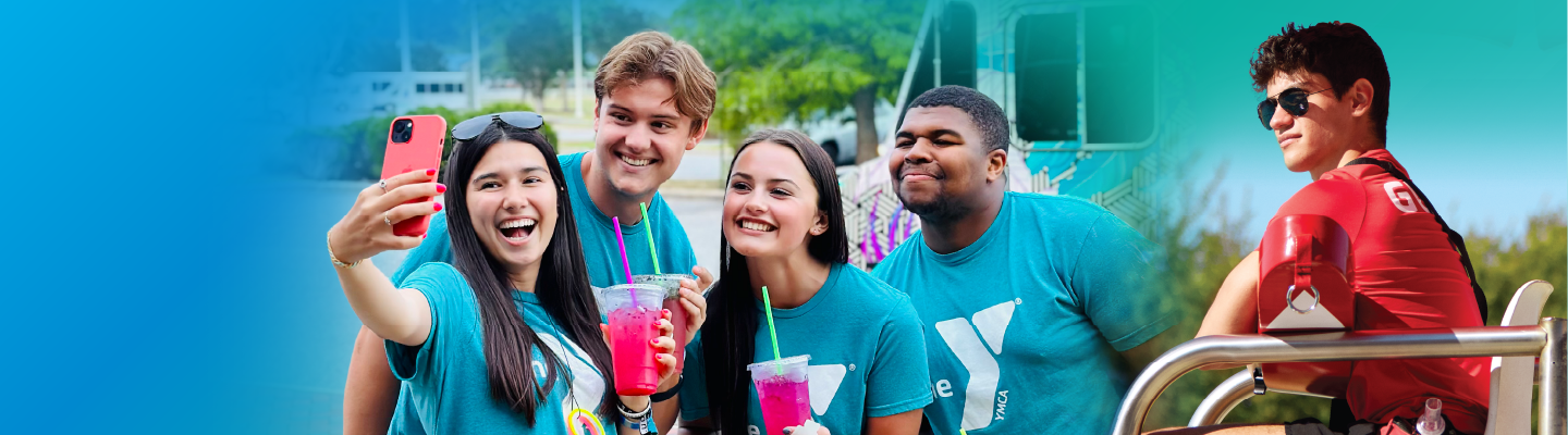 YMCA Teens taking a selfie and a Lifeguard sitting in a chair