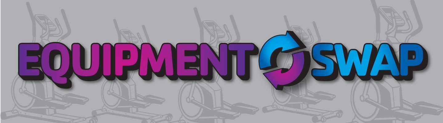 Elliptical machine illustrations in the background with blue and purple text that reads Equipment Swap