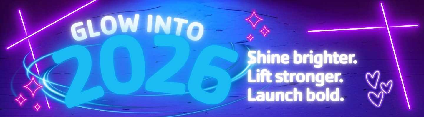 Neon glowing sign for Mossa Glow Launch January