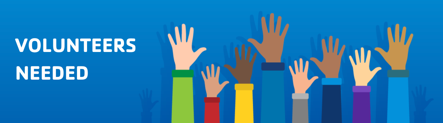 Blue background graphic with hands raised