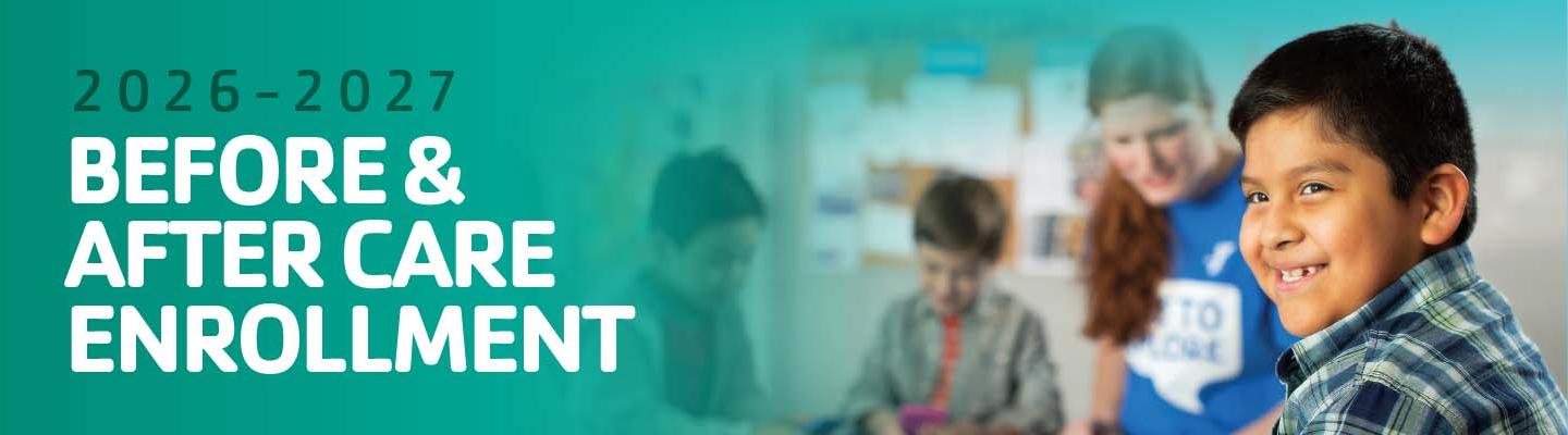 Child in before and after school care banner with green background