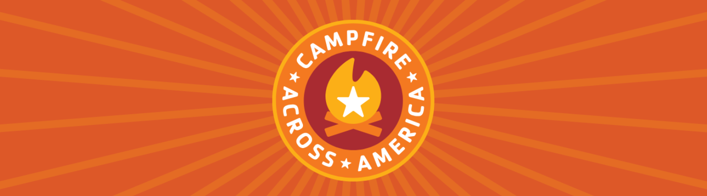 Organge graphic with a Campfire Across America logo in the middle