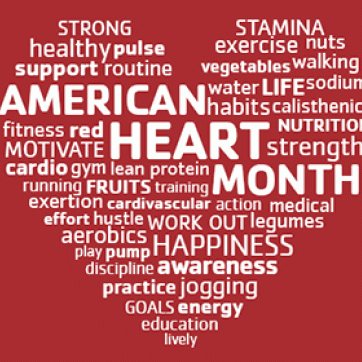 American heart month graphic in a heart on a red background