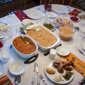 Thanksgiving style food on a table