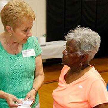 Older women inside the recreation center at a ymca