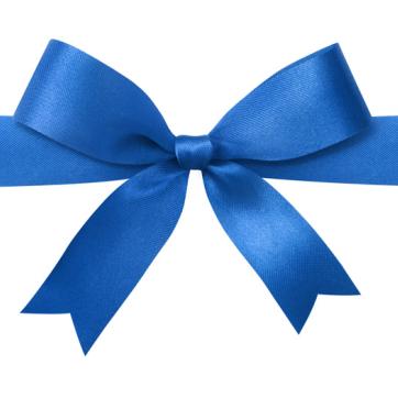 Blue ribbon bow on a white background
