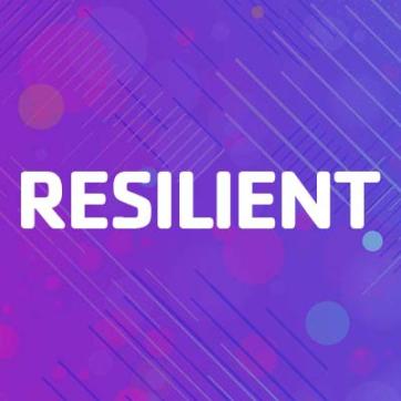 Purple blue gradient background with bubbles and lines for texture with the single word "Resilient" centered on the background.