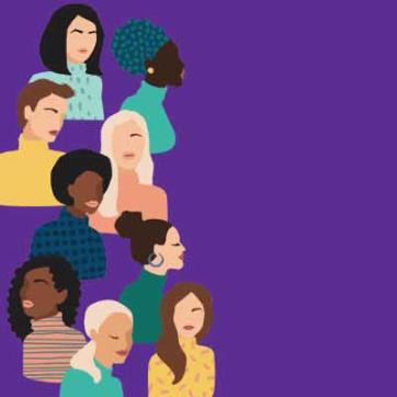 women with a purple background and a doctor
