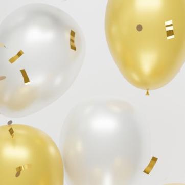 Gold and silver balloons with gold confetti 