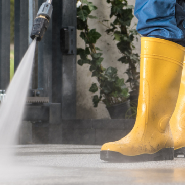 Power washing outdoors
