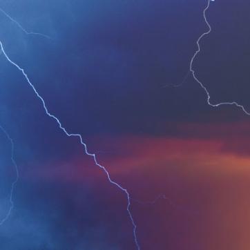 LIghtning striking across the sky