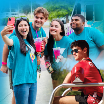 YMCA Teens taking a selfie and Lifeguard sitting in a chair