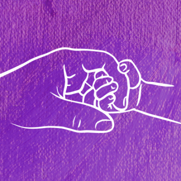 Thank you to moms for Mother's day- Purple banner with mom and child drawn hands.