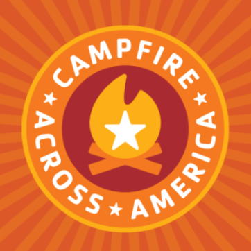 Organge graphic with a Campfire Across America logo in the middle