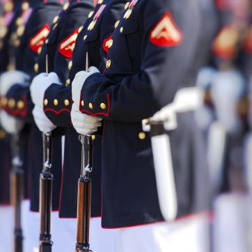 Marines stand at attention