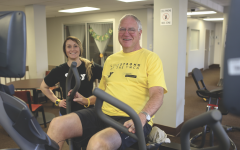 Man with LiveStrong tshirt at the YMCA fitness center