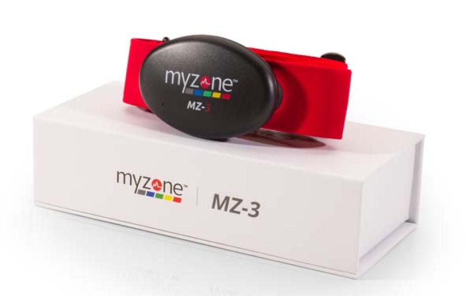 The MZ-3 heart rate tracker sitting on its product box