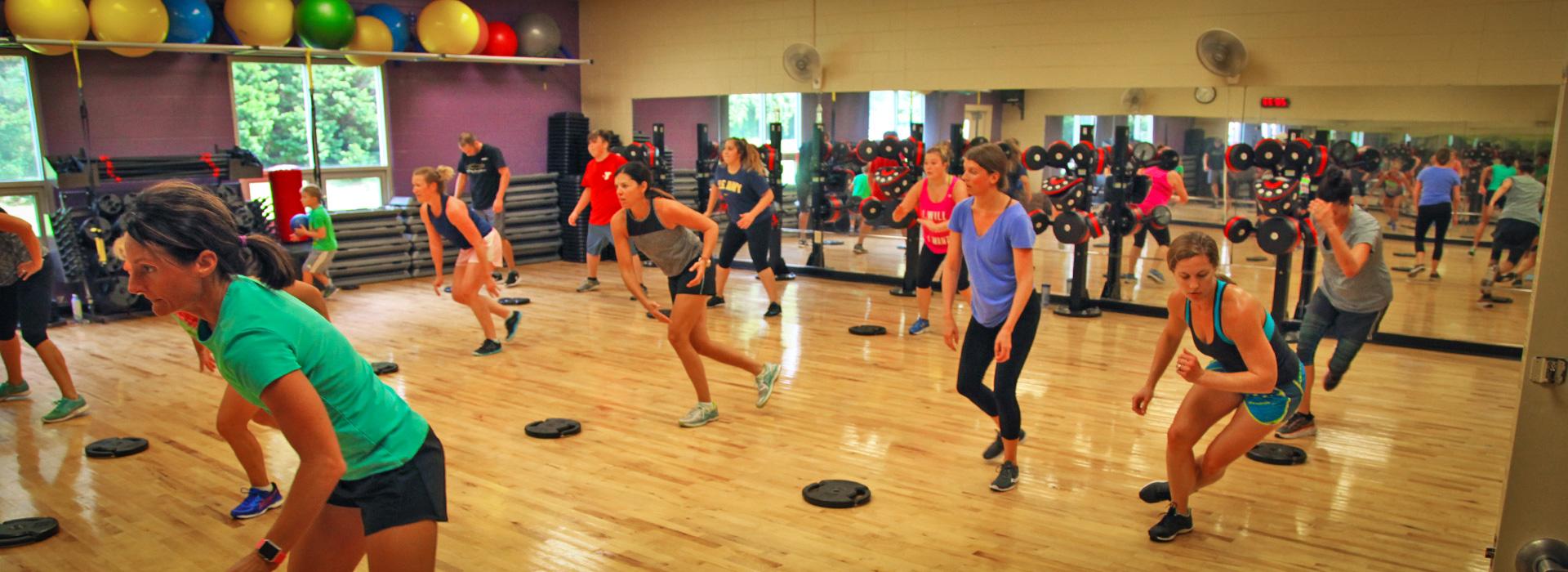 YMCA members working out in fitness class at the Hilltop Family YMCA