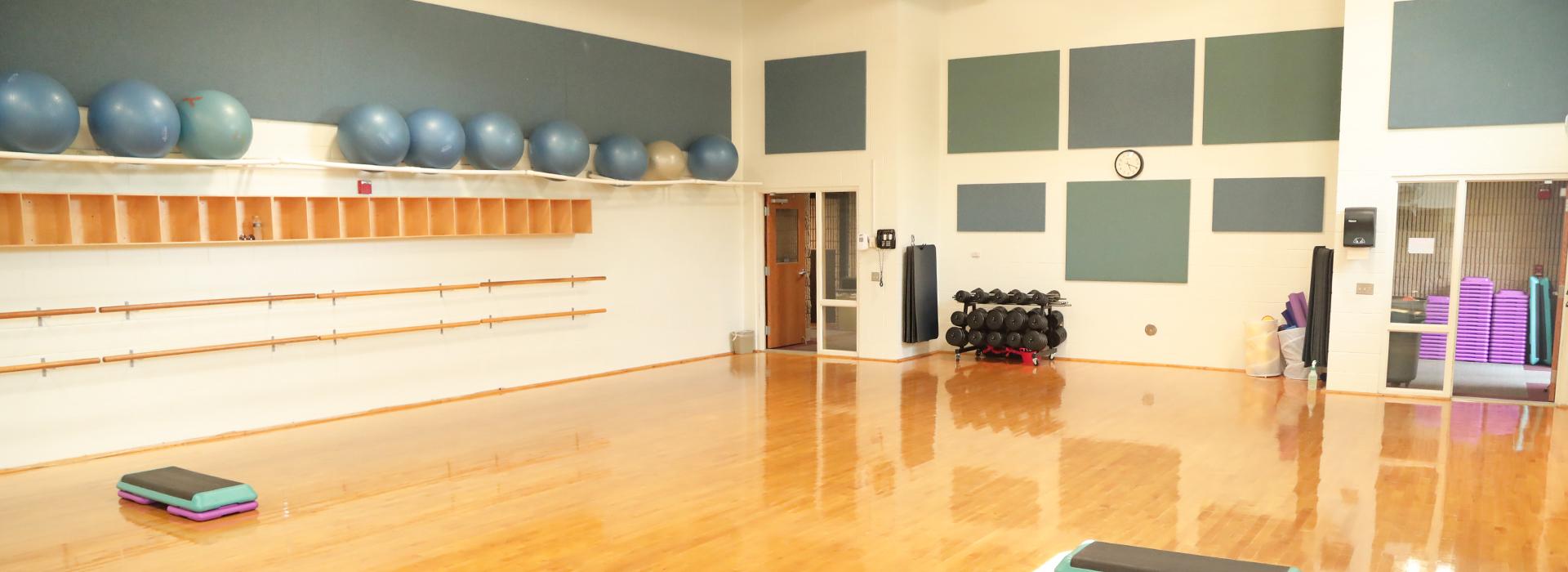 Group exercise space for fitness classes at the Portsmouth YMCA