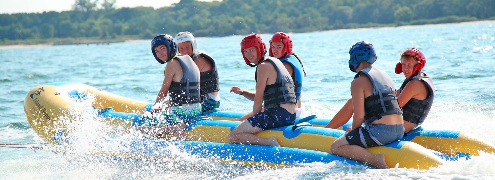 kids on banana boat