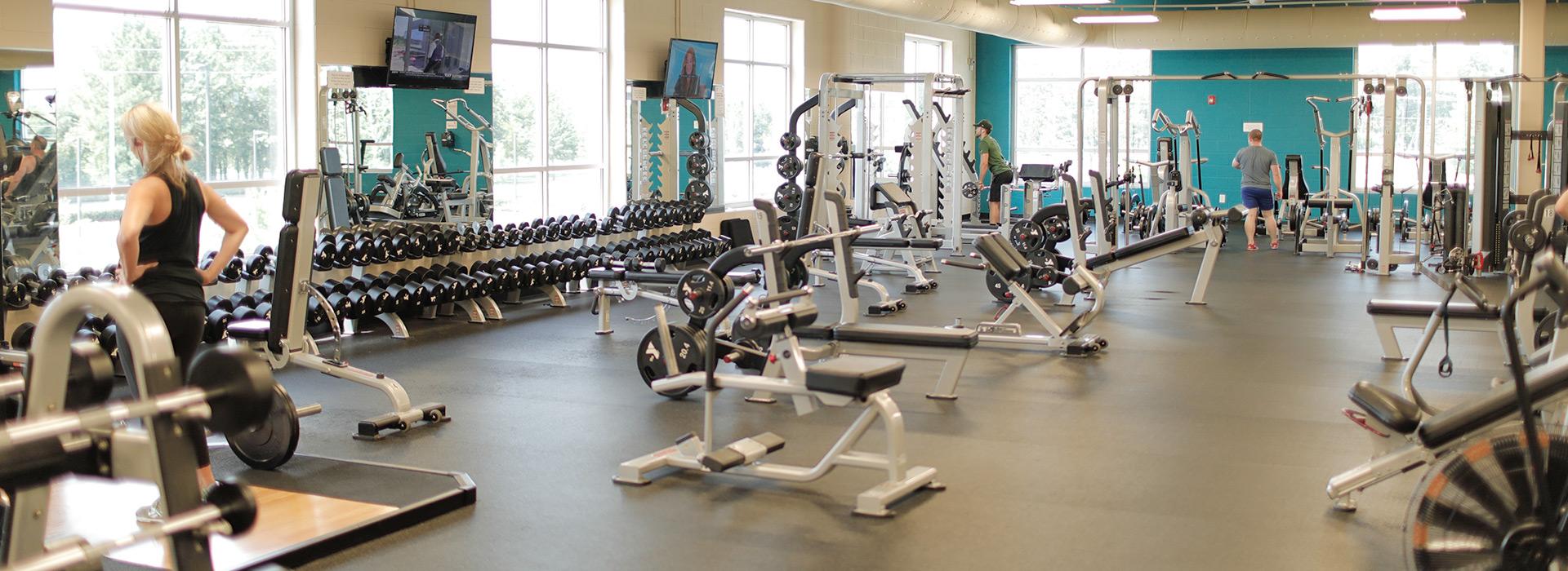 Free weight area in the wellness center at the Princess Anne Family YMCA