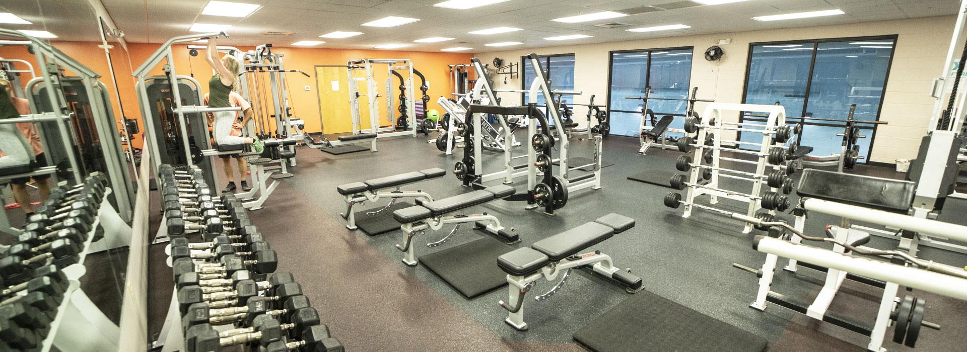 Free weight center at the Albemarle Family YMCA