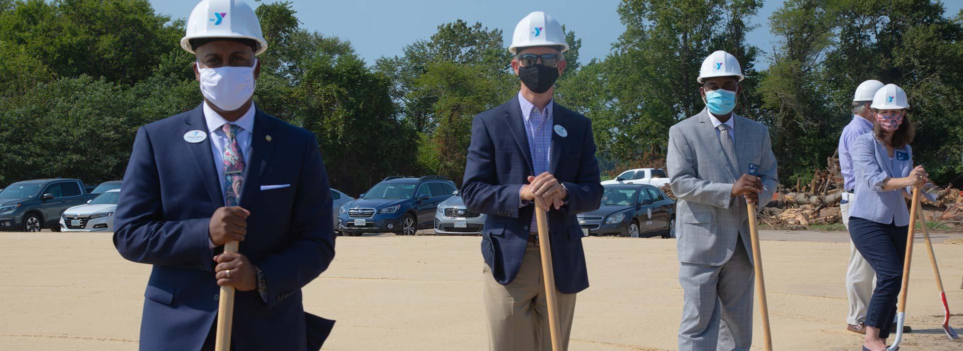 YMCA and Northampton County community leaders holding shovels at the Groundbreaking Ceremony for the Northampton County YMCA