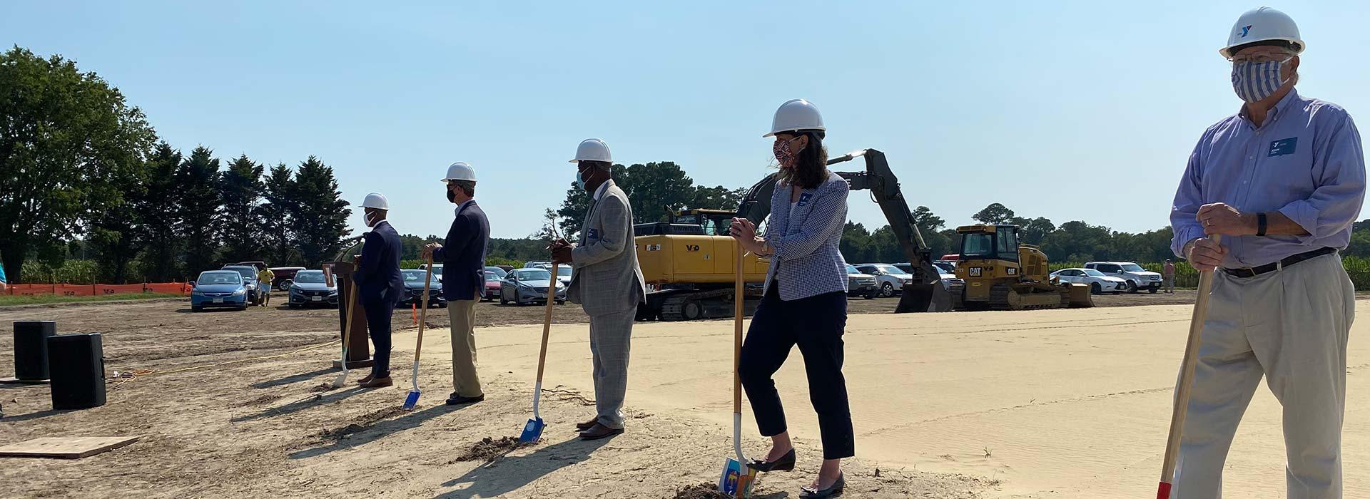 YMCA and Northampton County community leaders holding shovels at the Groundbreaking Ceremony for the Northampton County YMCA