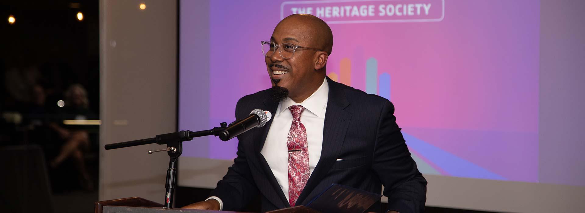 YMCA of South Hampton Roads President and CEO Anthony Walters speaks at the 2023 YMCA Heritage Society event