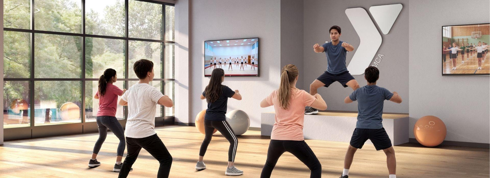 Concept drawing of fitness class space in the renovated Greenbrier Family YMCA