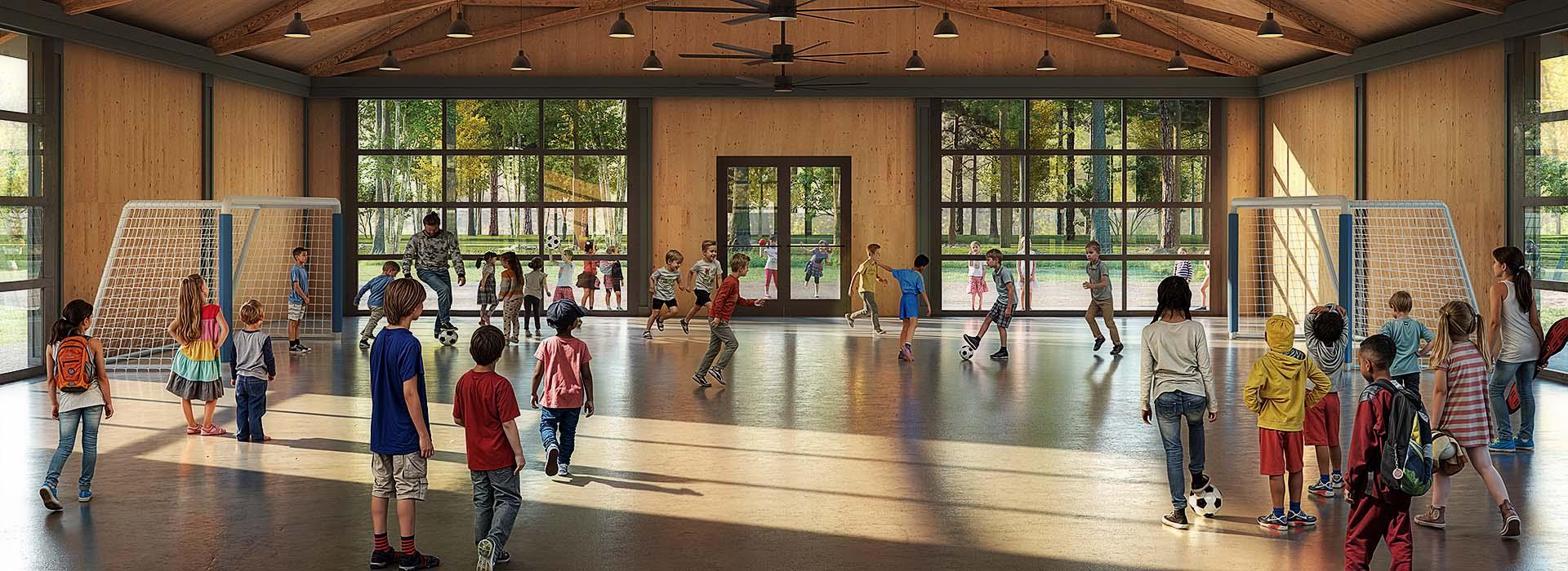 Camp Silver Beach pavilion interior rendering
