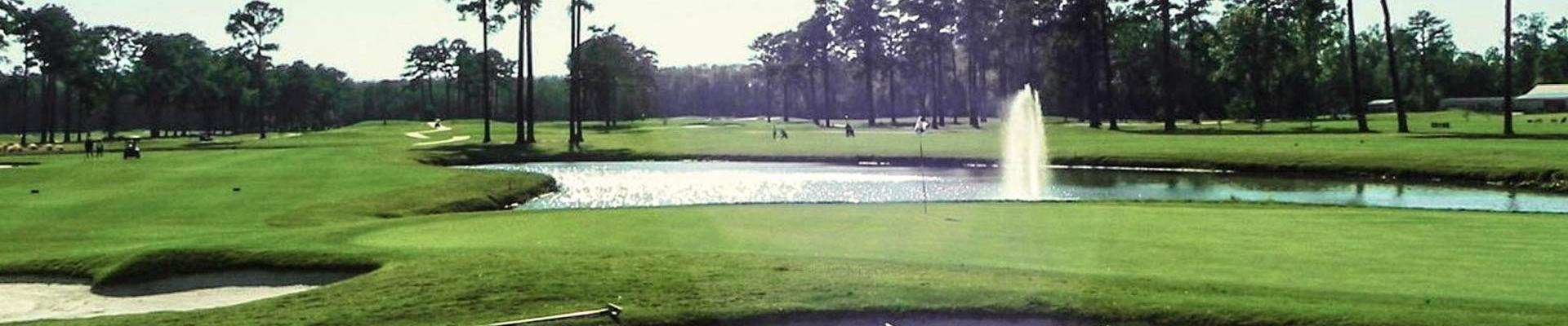 Wide shot of water and sand feature at YMCA at the Pines, 18-hole golf course in Elizabeth City, NC