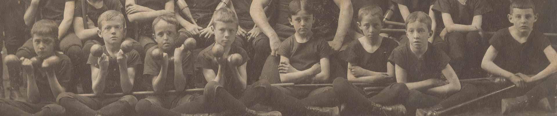 Historic black & white photo of young male YMCA campers