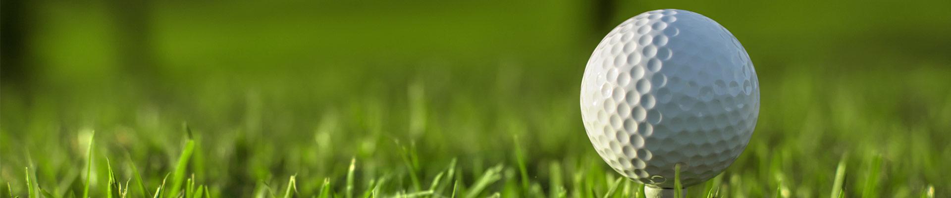 Close-up image of golf ball sitting on tee in grass
