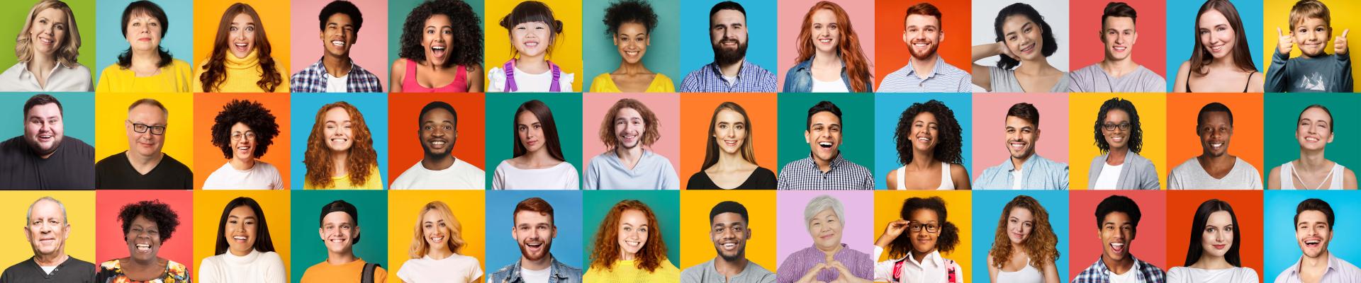 Portraits of a people, diverse in age, race, gender and body type.