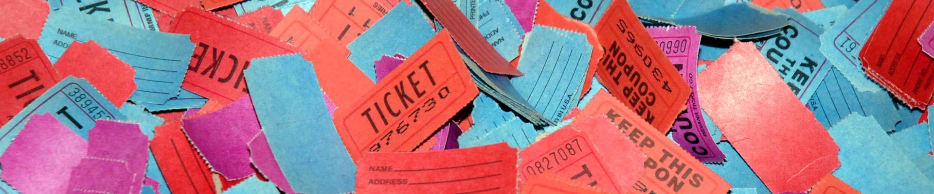 A pile of door prize tickets