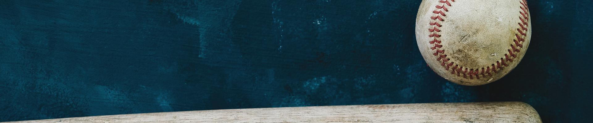 Dark blue background with edge of bat and baseball