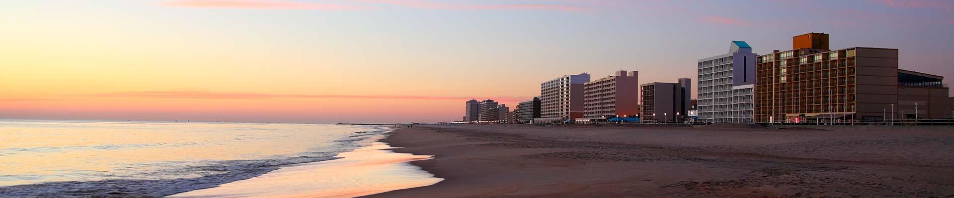 Skyline and beach sunrise at Virginia Beach Oceanfront